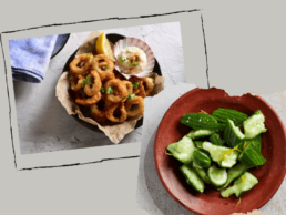 Calamari w/ Smashed Cucumber Salad with Lemon and Celery Salt