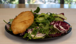 Beer Battered Snapper & Leaf salad w Palm Sugar Vinaigrette